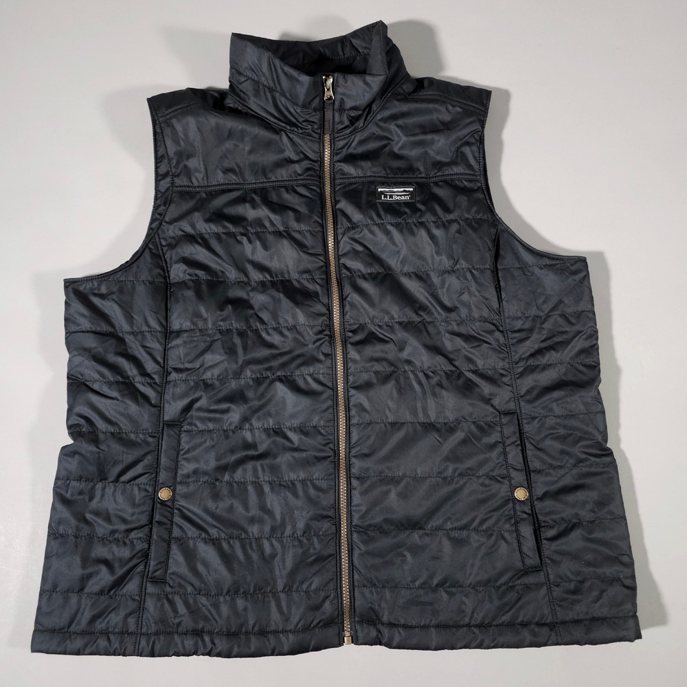 L.L. Bean Puffer Vest Womens 2X Plus Black Insulated Quilted Full Zip 513526